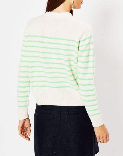 Pull en Laine & Cachemire Sadi marinière col rond écru/vert