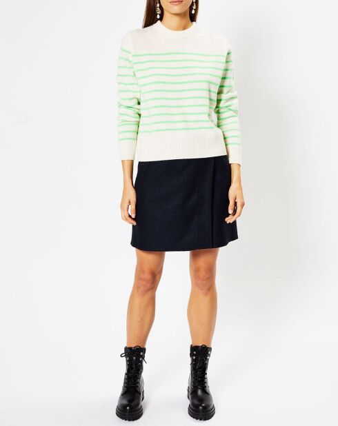 Pull en Laine & Cachemire Sadi marinière col rond écru/vert