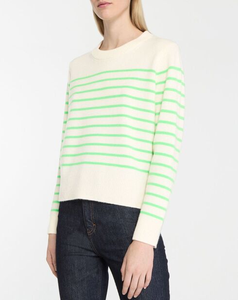 Pull en Laine & Cachemire Sadi marinière col rond écru/vert