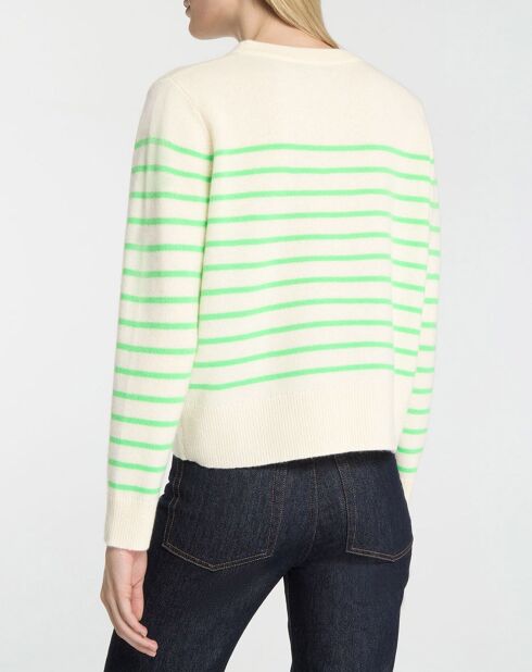 Pull en Laine & Cachemire Sadi marinière col rond écru/vert