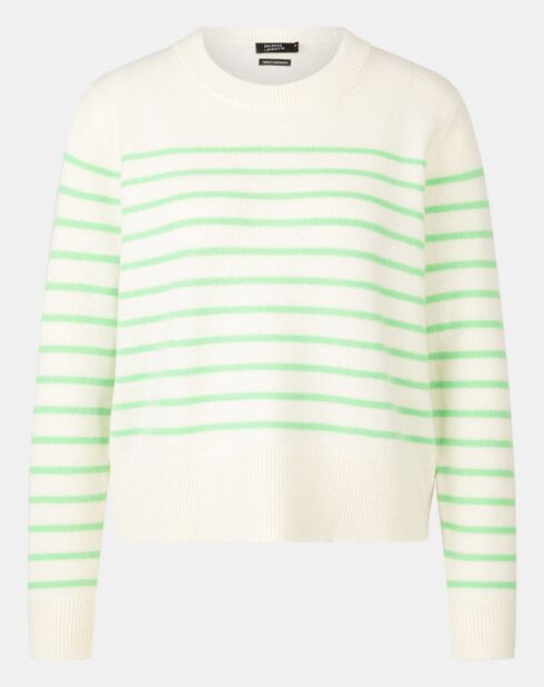 Pull en Laine & Cachemire Sadi marinière col rond écru/vert