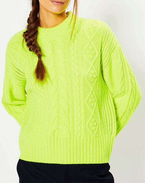 Pull en Laine & Cachemire Foug T col rond jaune fluo