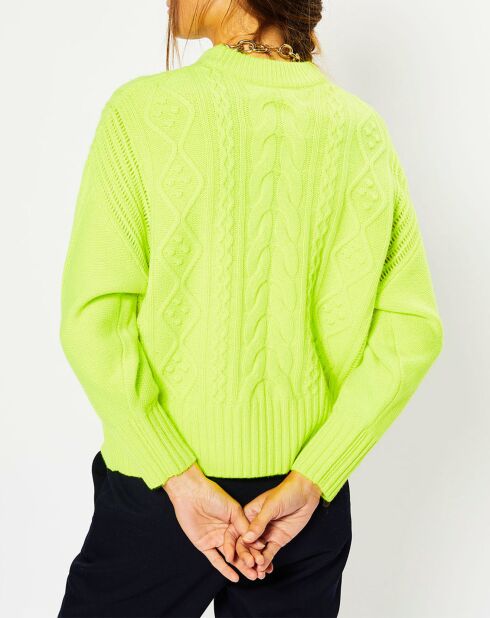 Pull en Laine & Cachemire Foug T col rond jaune fluo