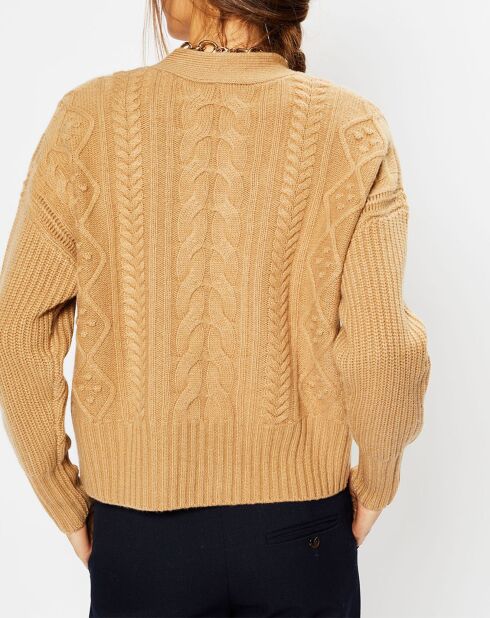 Cardigan en Laine & Cachemire Fabiola T col V beige