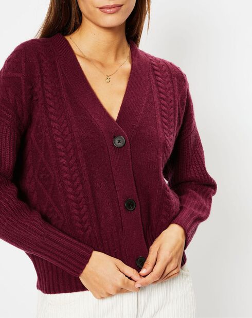 Cardigan en Laine & Cachemire Fabiola T col V bordeaux