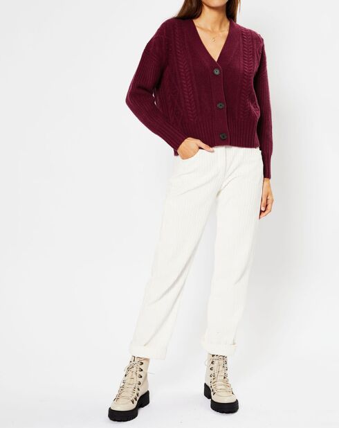 Cardigan en Laine & Cachemire Fabiola T col V bordeaux