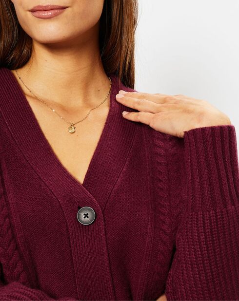 Cardigan en Laine & Cachemire Fabiola T col V bordeaux