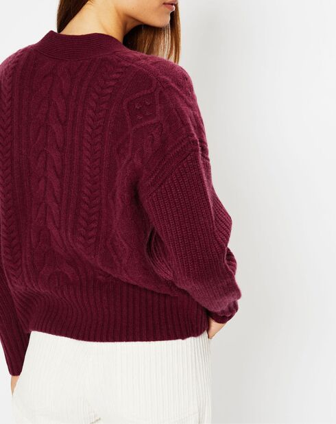 Cardigan en Laine & Cachemire Fabiola T col V bordeaux