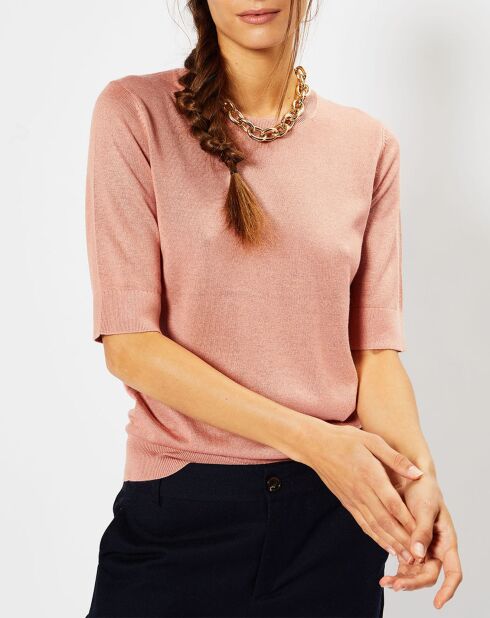 Pull en Soie & Cachemire Fifi manches courtes rose