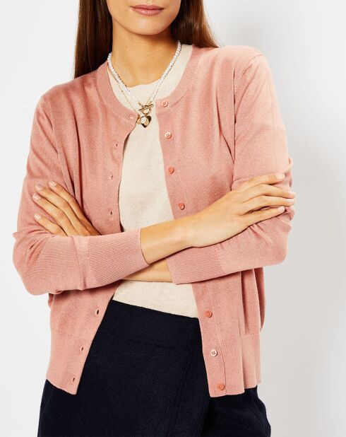 Cardigan en Soie & Cachemire Facaosilk col rond rose