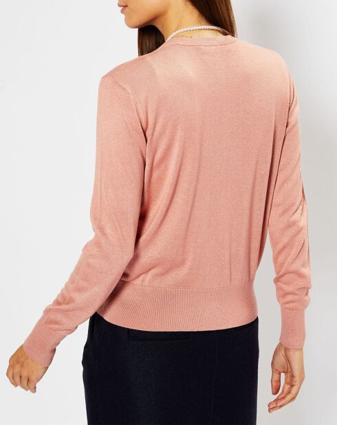 Cardigan en Soie & Cachemire Facaosilk col rond rose