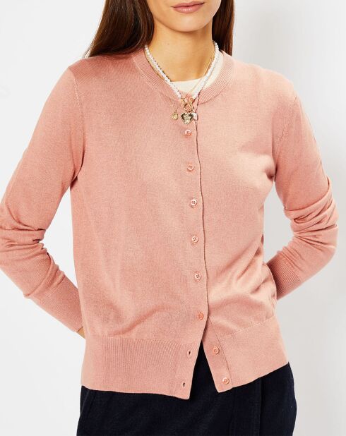 Cardigan en Soie & Cachemire Facaosilk col rond rose