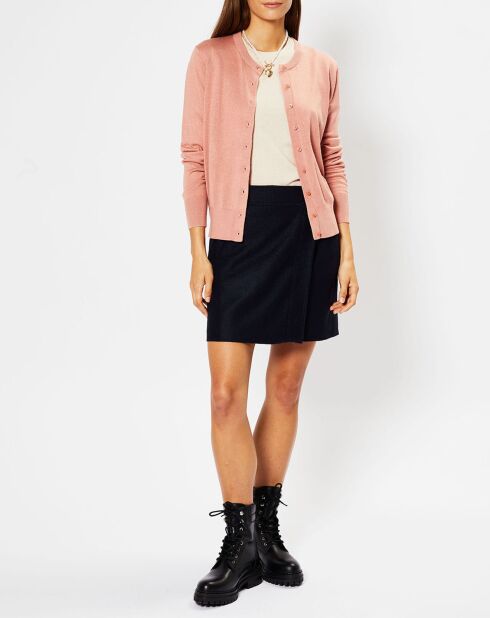 Cardigan en Soie & Cachemire Facaosilk col rond rose