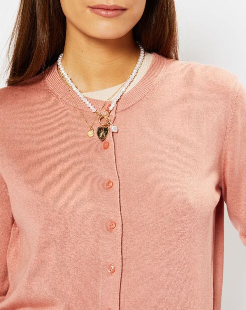 Cardigan en Soie & Cachemire Facaosilk col rond rose