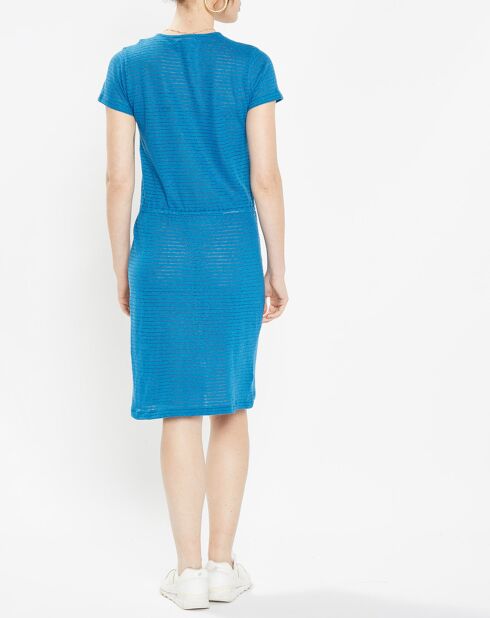 Robe en Coton & Lin mélangés Vanille à rayures bleue