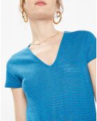 Robe en Coton & Lin mélangés Vanille à rayures bleue