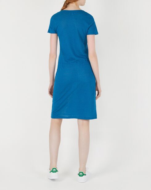 Robe en Coton & Lin mélangés Vanille à rayures bleue