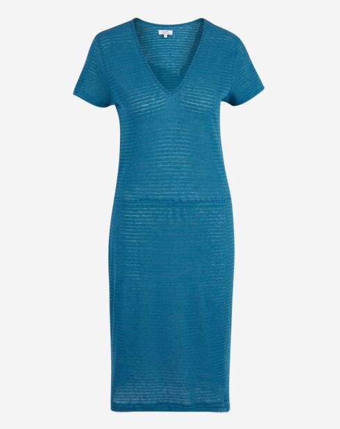 Robe en Coton & Lin mélangés Vanille à rayures bleue