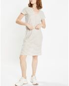 Robe longue en Coton & Lin mélangés Vanille rayée écrue