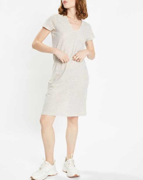 Robe longue en Coton & Lin mélangés Vanille rayée écrue