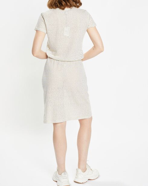 Robe longue en Coton & Lin mélangés Vanille rayée écrue