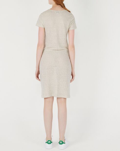 Robe longue en Coton & Lin mélangés Vanille rayée écrue