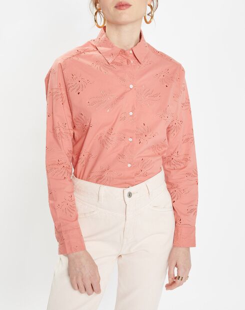 Chemise Ebrizia brodée ajourée bois de rose