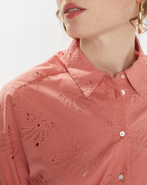Chemise Ebrizia brodée ajourée bois de rose