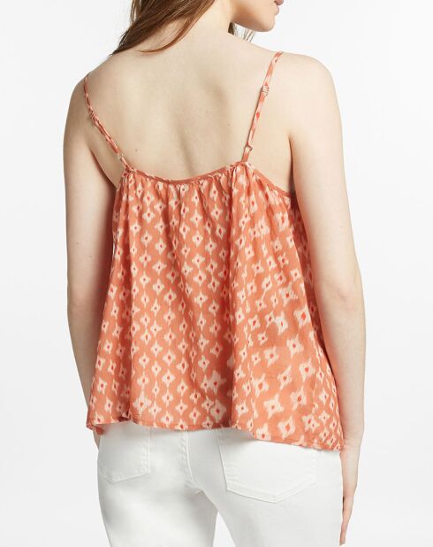 Top fluide imprimé orange/blanc