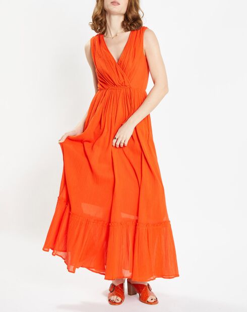 Robe longue Gloria froncée orange