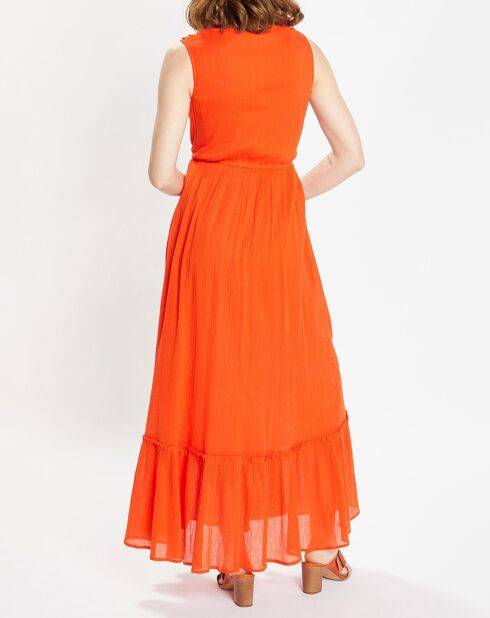 Robe longue Gloria froncée orange