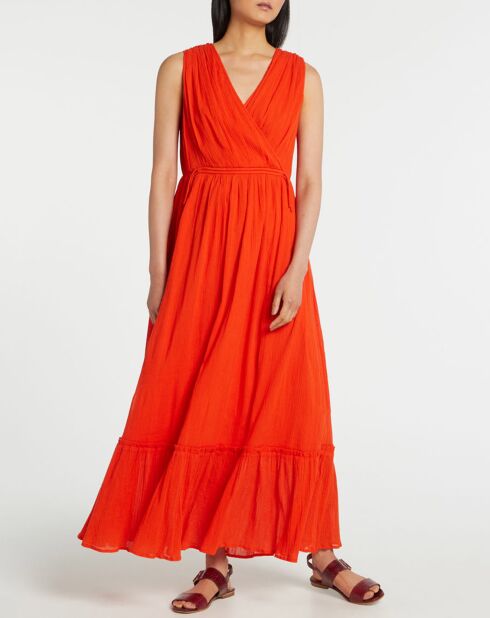 Robe longue Gloria froncée orange