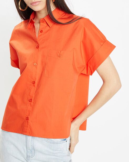 Chemise oversize en Coton MC corail