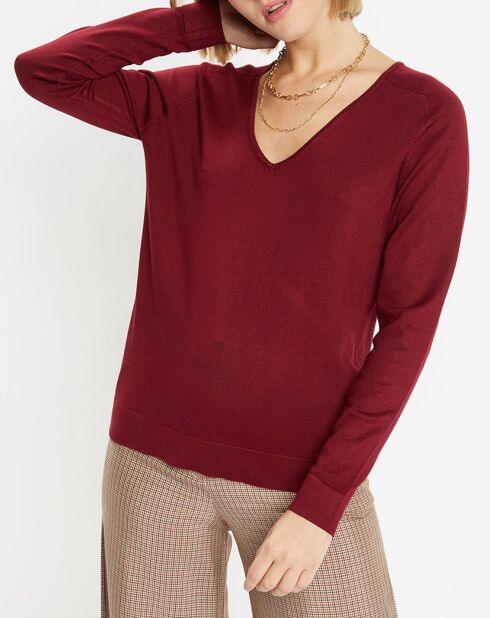 Pull en Maille fine col V Fya bordeaux