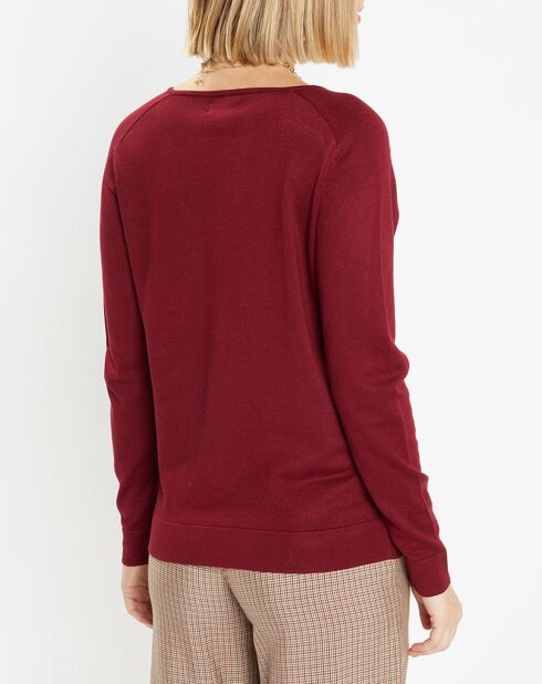 Pull en Maille fine col V Fya bordeaux