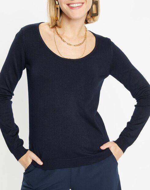 Pull en Maille fine Fya col rond bleu marine