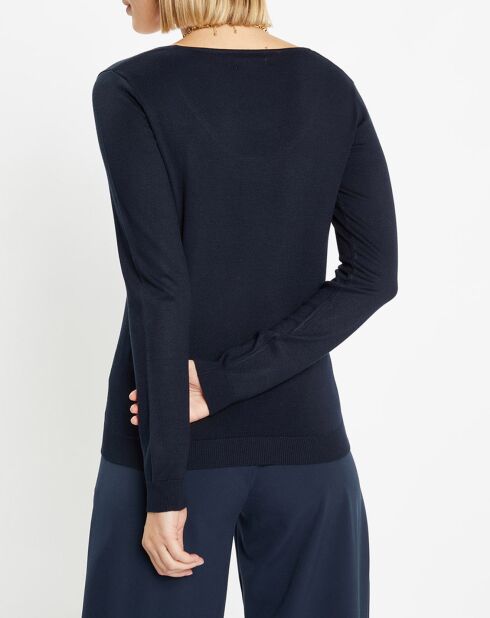 Pull en Maille fine Fya col rond bleu marine