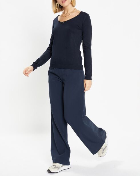 Pull en Maille fine Fya col rond bleu marine