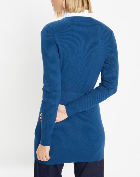 Gilet en Maille côtelée stretch Fernand bleu foncé