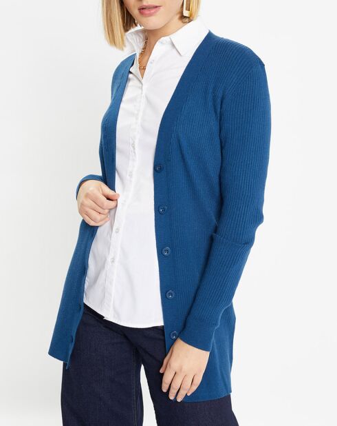 Gilet en Maille côtelée stretch Fernand bleu foncé