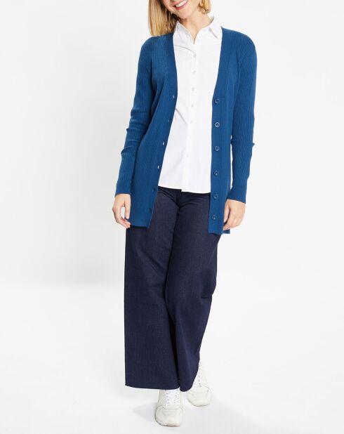 Gilet en Maille côtelée stretch Fernand bleu foncé