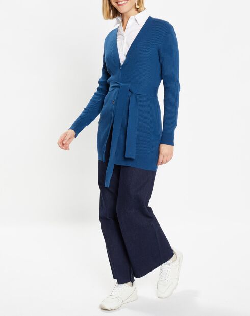 Gilet en Maille côtelée stretch Fernand bleu foncé