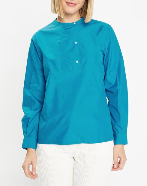 Blouse droite en Coton Genoise bleu moyen