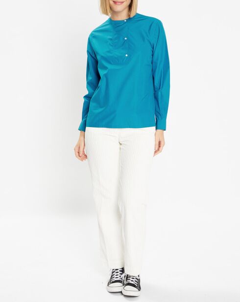 Blouse droite en Coton Genoise bleu moyen