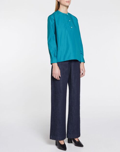 Blouse droite en Coton Genoise bleu moyen
