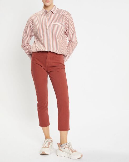 Jean délavé en Toile de coton 7/8 marron