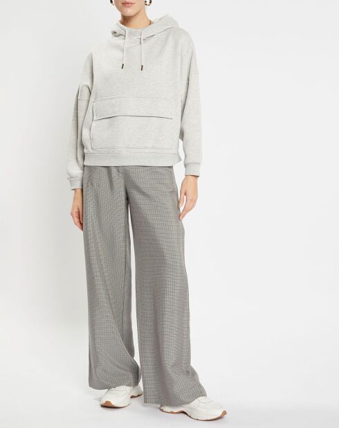 Pantalon large et fluide imprimé pied-de-poule bleu