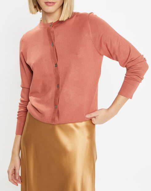 Cardigan droit en Maille fine Dya saumon