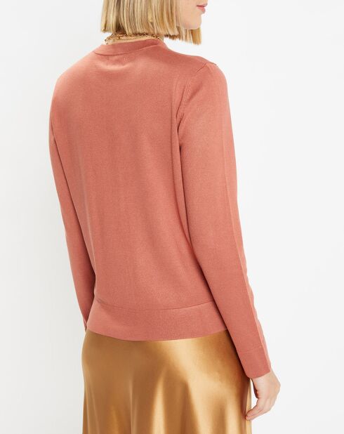 Cardigan dritto in maglia fine color salmone Dya