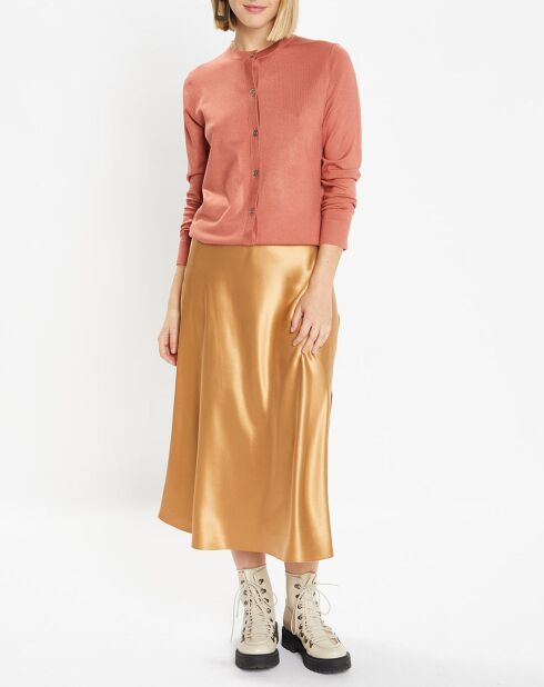 Cardigan dritto in maglia fine color salmone Dya